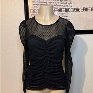 Express Sheer Black Ruched Top